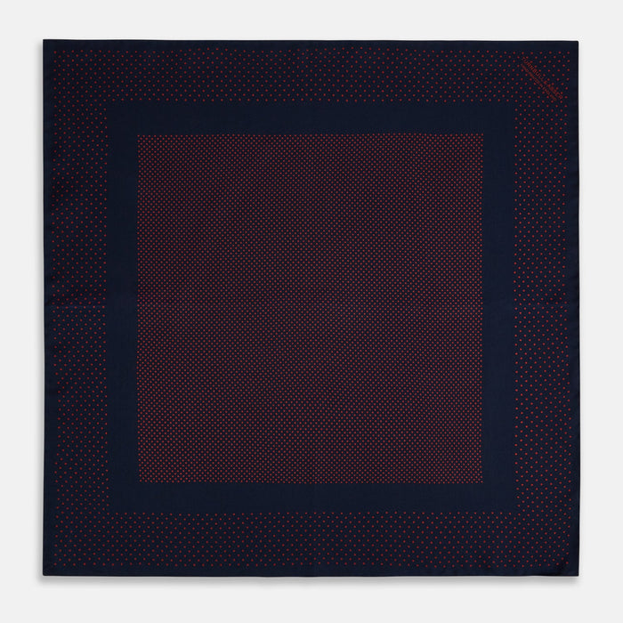 Navy and Red Dot Silk Pocket Square Image 3