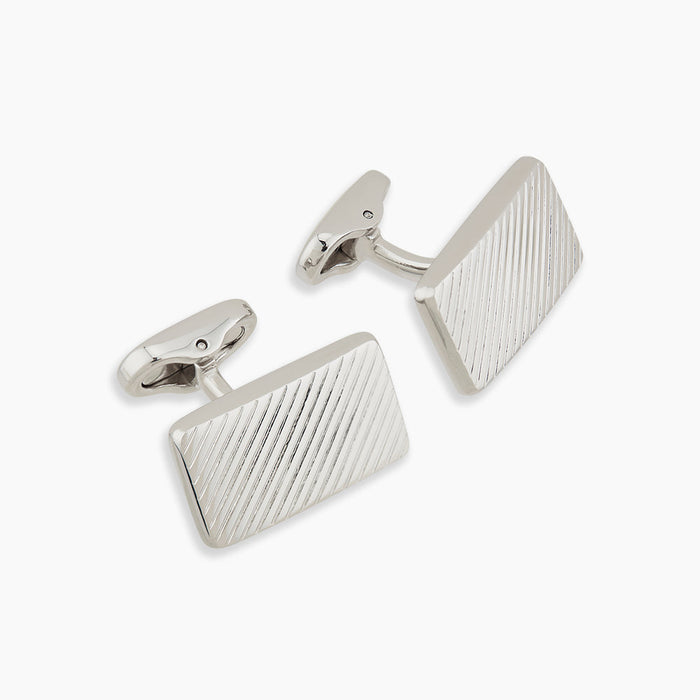 Silver Diagonal Striped Rectangular Cufflinks Image 3