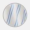 View 1 of product A close-up of Turnbull & Asser's Blue and Off-White Stripe Cotton Fabric, featuring wavy blue stripes on white, displayed in a circular gray border against a light background.