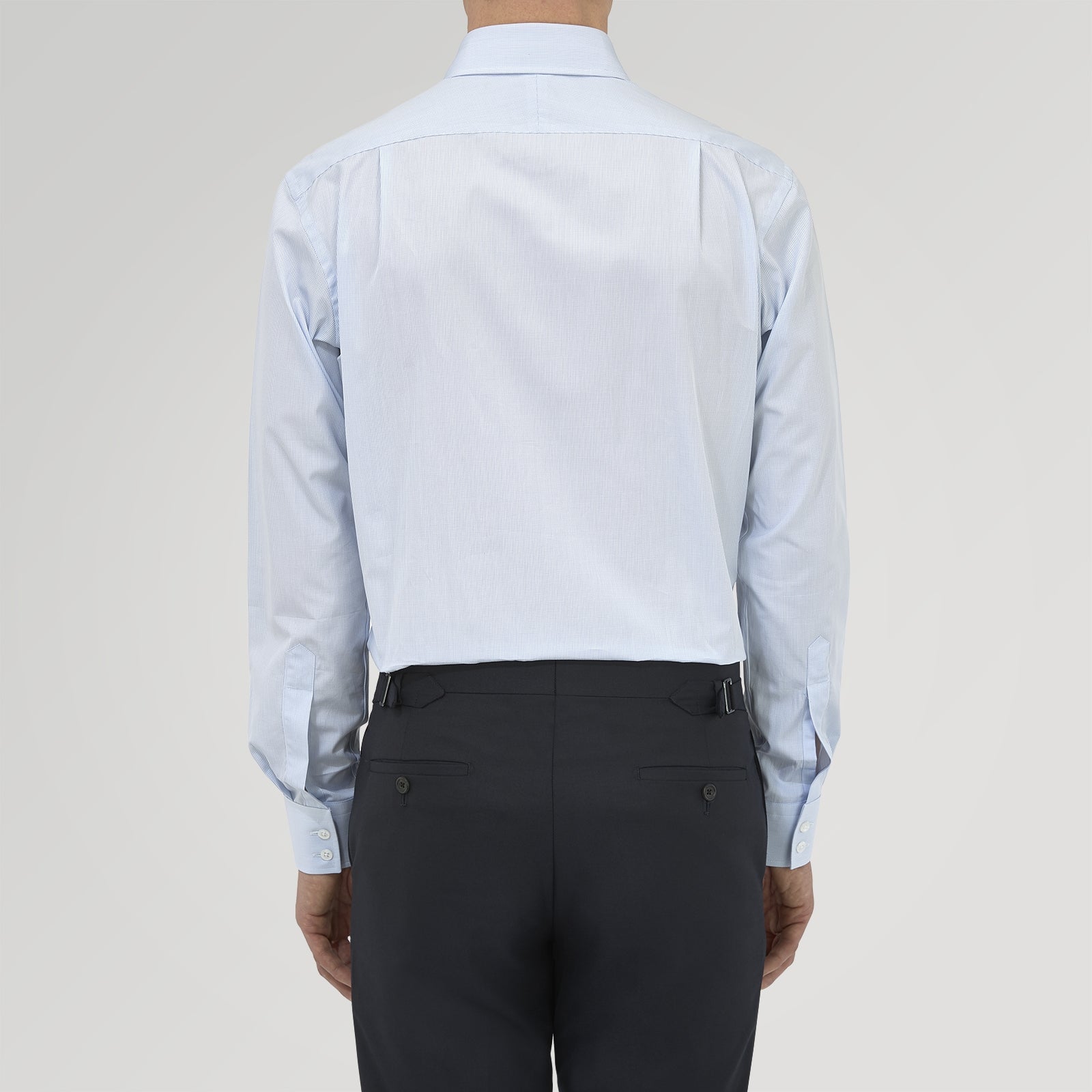 View 3 of product A Tailored Fit Blue Fine Bengal Stripe Shirt with a Kent Collar and 2-button cuffs by Turnbull & Asser, neatly folded and displayed against a plain white background.