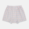 View 2 of product Turnbull & Asser's Blue and Orange Multi Graph Check Godfrey Boxer Shorts, crafted from Italian cotton, feature a multicoloured checked pattern and an elastic waistband. Shown laid flat on a white background.