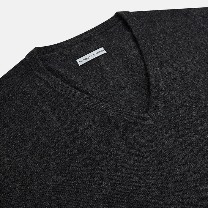 Charcoal Grey Melange V-Neck Cashmere Jumper Image 1