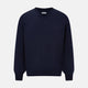 The Turnbull & Asser Navy Fine Merino V-Neck Jumper is displayed against a white background, featuring ribbed cuffs and hem for timeless style in a classic, plain long-sleeve design.