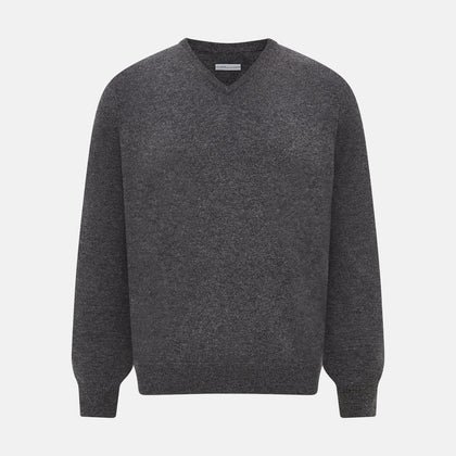 Charcoal Grey Cashmere V-neck Jumper