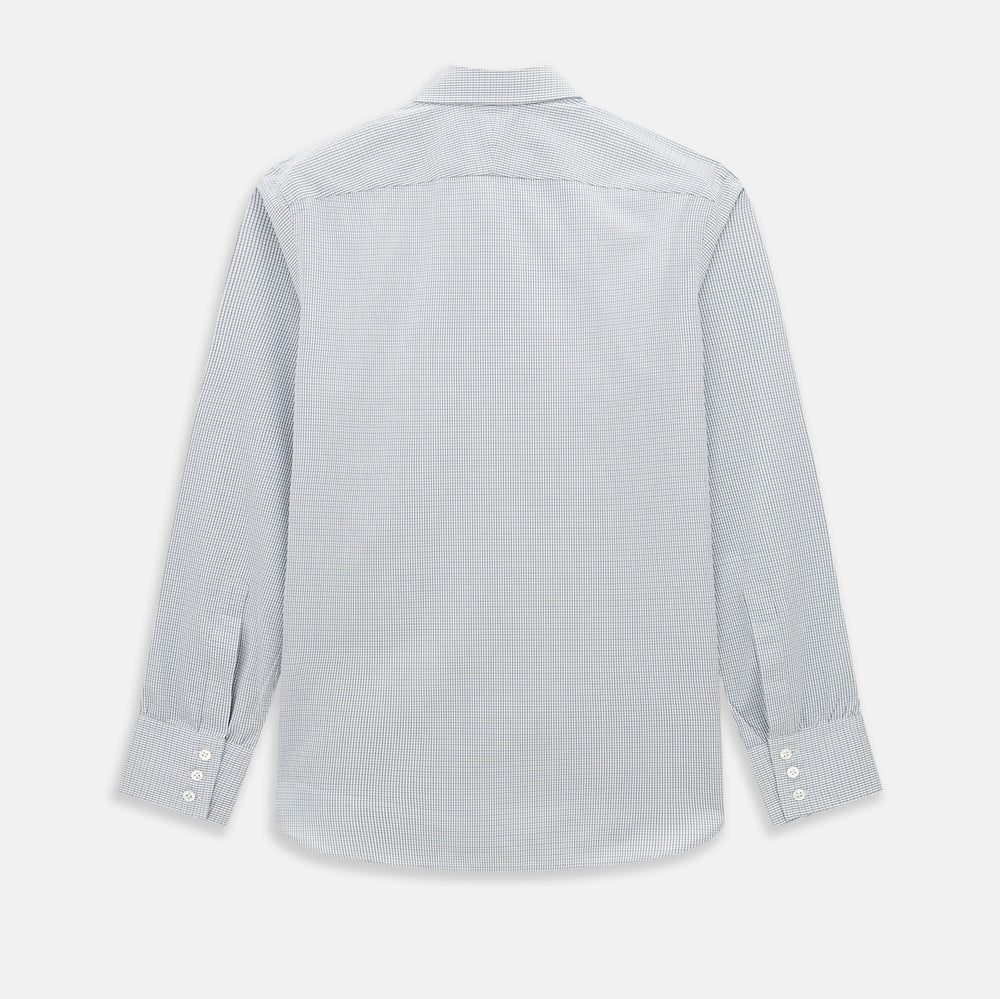 A forest green micro tattersall Westminster shirt by Turnbull & Asser with long sleeves, pointed collar, button-down front, and a tailored fit is displayed flat on a white background.