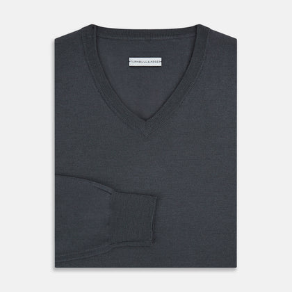Charcoal Grey Merino V-Neck Jumper Image 3