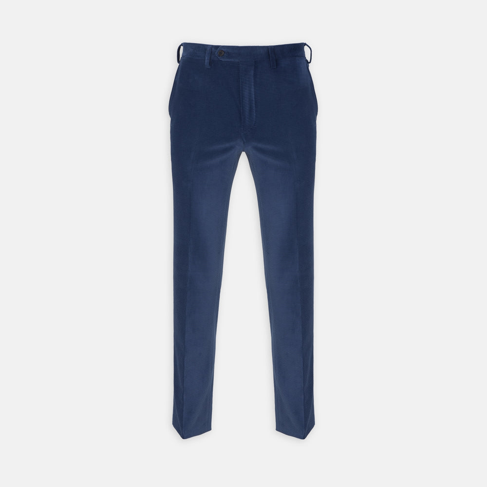 Turnbull & Asser Navy Plain Trousers: tailored slim-fit design with belt loops, front pockets, and button closure, shown against a white background.