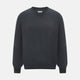 The Turnbull & Asser Charcoal Grey Merino V-Neck Jumper is shown against a white background, featuring long sleeves, a relaxed fit, and ribbed cuffs and hem for comfort.