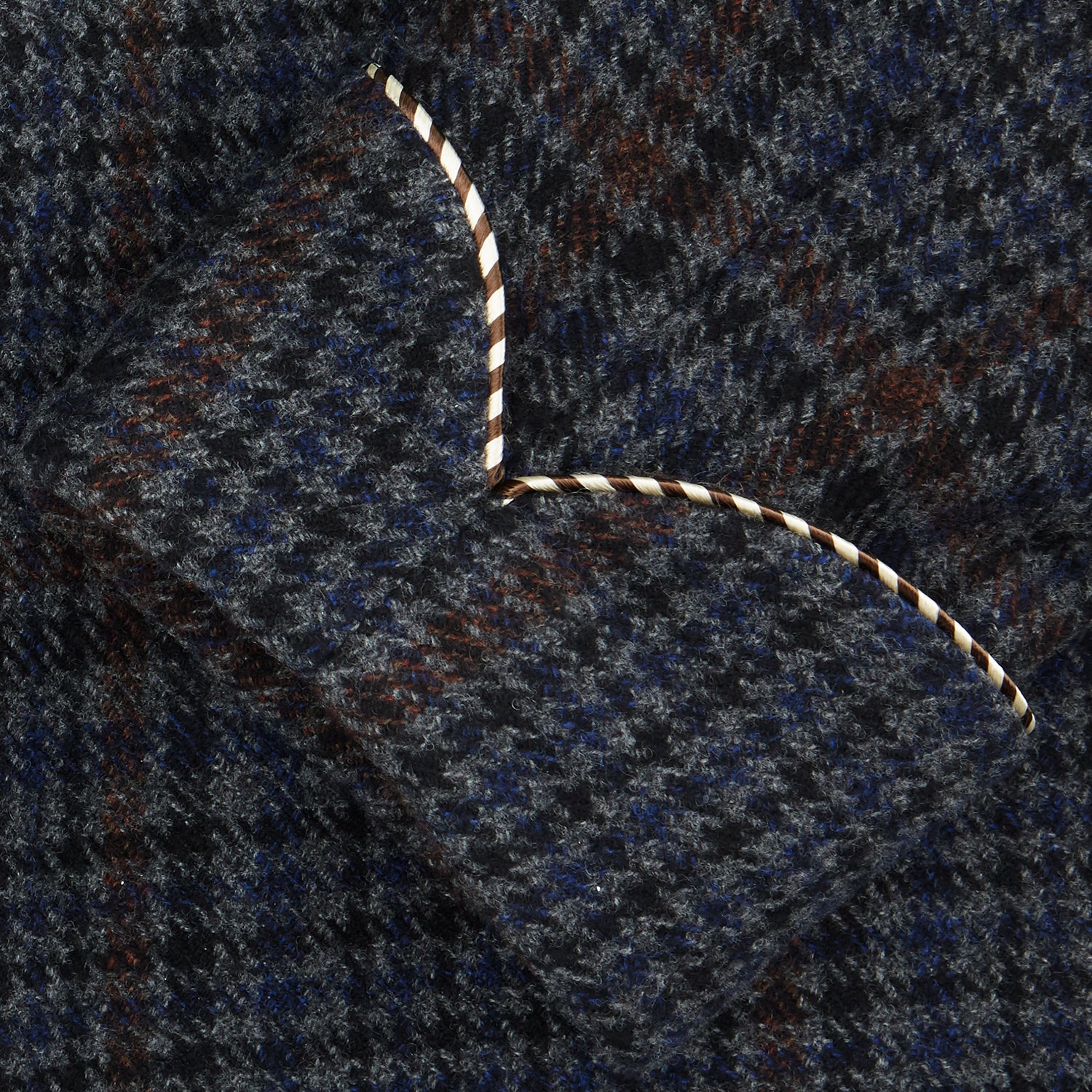 View 2 of product The Turnbull & Asser Charcoal Grey Check Wool Pierce Gown features a long, gown-style silhouette with a shawl collar, wrap-around belt, cuffed sleeves, and white edge stitching, shown against a plain white background.