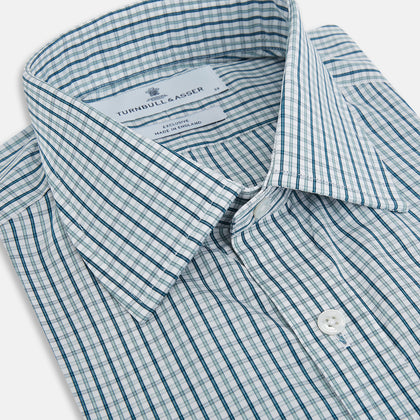 Light Petrol Micro Tattersall Check Mayfair Shirt Image 1