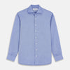 View 1 of product Turnbull & Asser's Blue Herringbone Tailored Fit Shirt with a Kent collar and white buttons is shown laid flat on a white background.