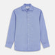 Turnbull & Asser's Blue Herringbone Tailored Fit Shirt with a Kent collar and white buttons is shown laid flat on a white background.