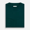 View 4 of product The Turnbull & Asser Moss Green Cashmere Round Neck Jumper, shown on a plain white background, is men's knitwear with long sleeves and a classic design featuring ribbed cuffs, neckline, and hem for timeless style.