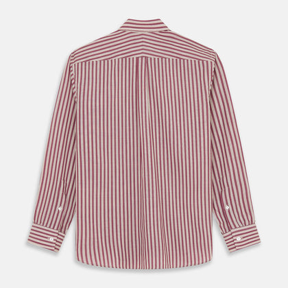 Burgundy Multi Stripe Weekend Fit Wool Shirt with Derby Collar and 1 Button Cuffs Image 4
