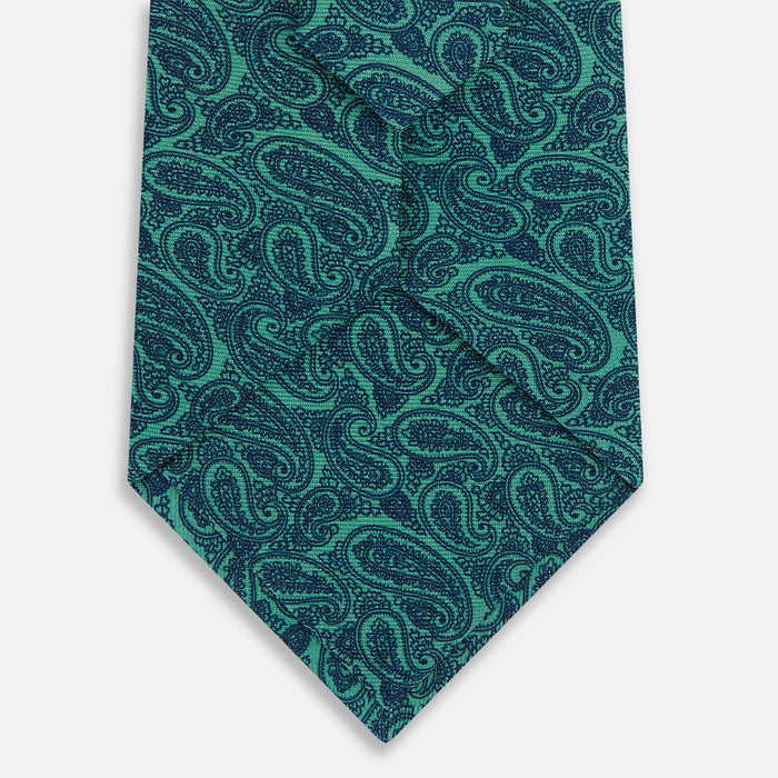 Kelly Green Paisley Printed Silk Tie Image 2