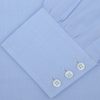 Light Blue Herringbone Superfine Cotton Shirt with T&amp;A Collar and 3-Button Cuffs Image 1