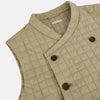 View 2 of product The Turnbull & Asser Sand Double-Breasted Quilted Gilet features a sleeveless design, brown buttons, slanted chest pocket, and two zippered side pockets—perfect for modern layered dressing. Shown on a plain white background.
