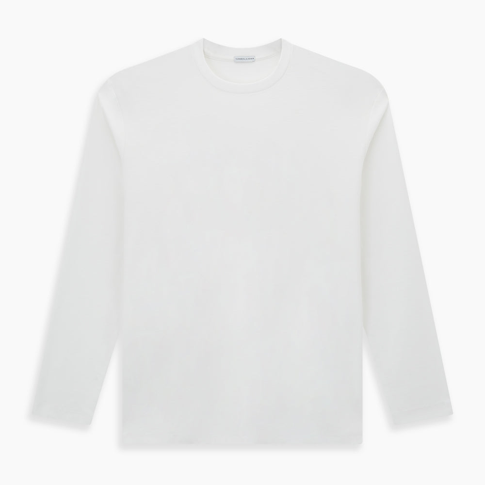 The Turnbull & Asser White Long-Sleeve T-shirt for men is a plain crew neck design with no logos or patterns, displayed flat on a white background.