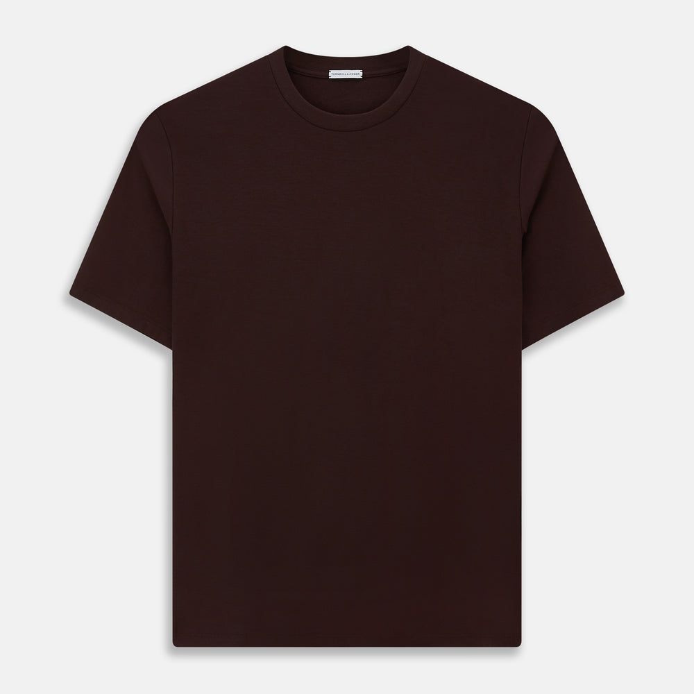 The Turnbull & Asser Burgundy Short-Sleeve T-shirt, featuring a crew neckline and clean design with no visible logos, is shown against a white background for a timeless and versatile look.