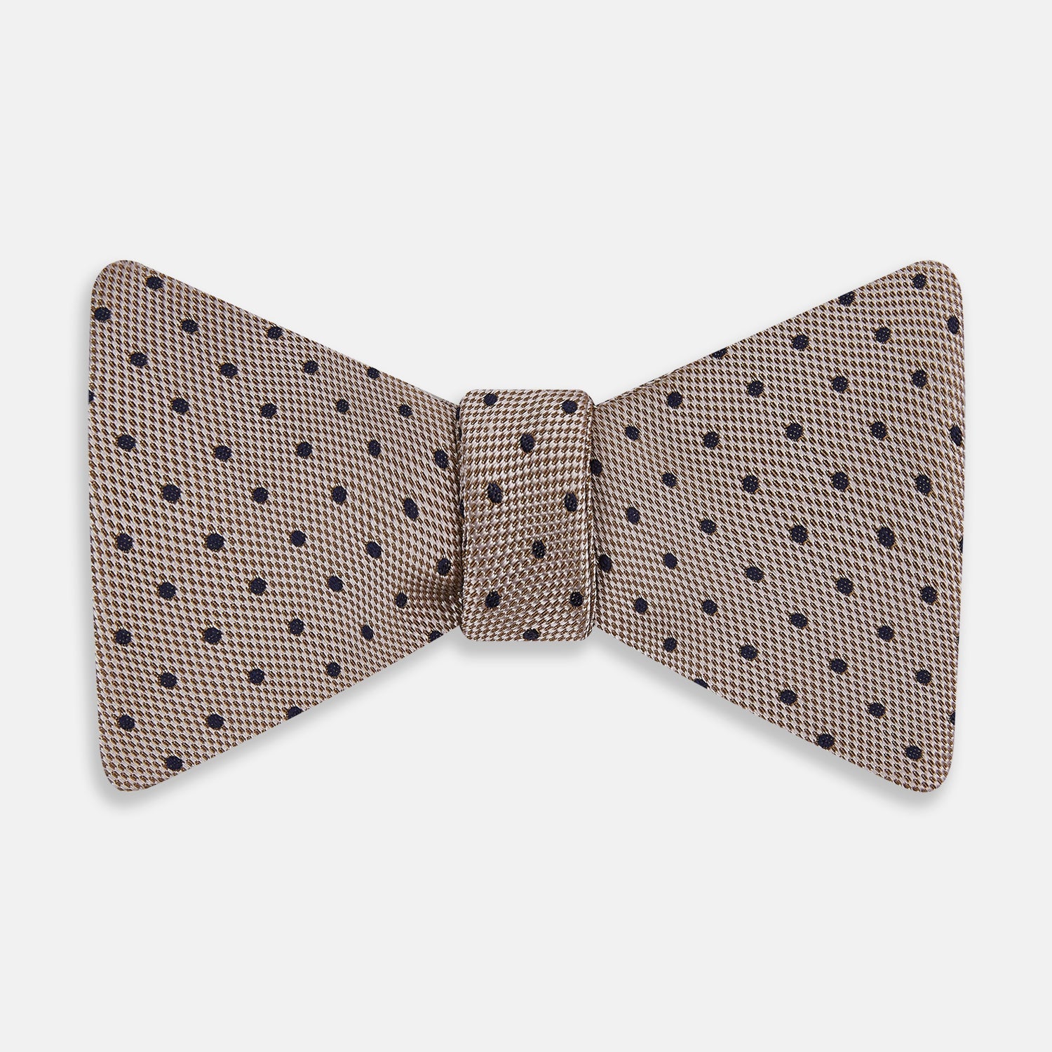 View 1 of product The Turnbull & Asser Navy and Taupe Micro Dot Silk Bow Tie features a grid pattern with small dots, shown against a plain white background.
