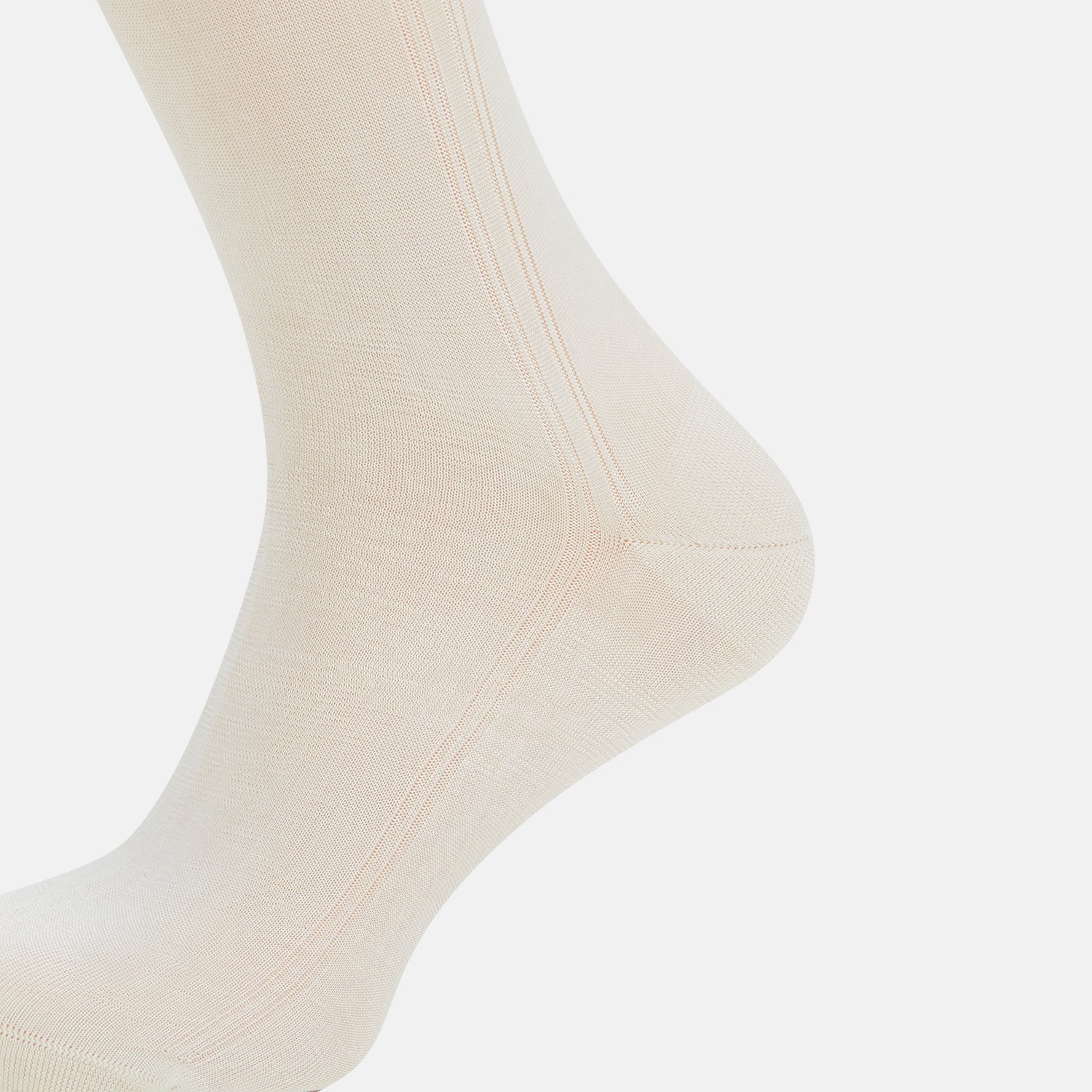 View 4 of product A single Turnbull & Asser Vanilla Silk Long Sock, knee-high and displayed upright, on a plain white background.