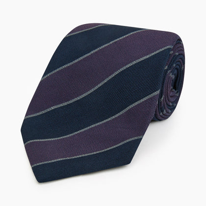 Purple And Navy Block Stripe Silk Blend Tie Image 4