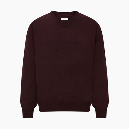 Burgundy Fine Merino V-Neck Jumper Image 4