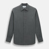 View 1 of product The Charcoal Melange Wide Stripe Westminster Shirt from Turnbull & Asser features long sleeves, a tailored fit, pointed collar, buttoned cuffs, and subtle wide stripes, shown laid flat on a white background.