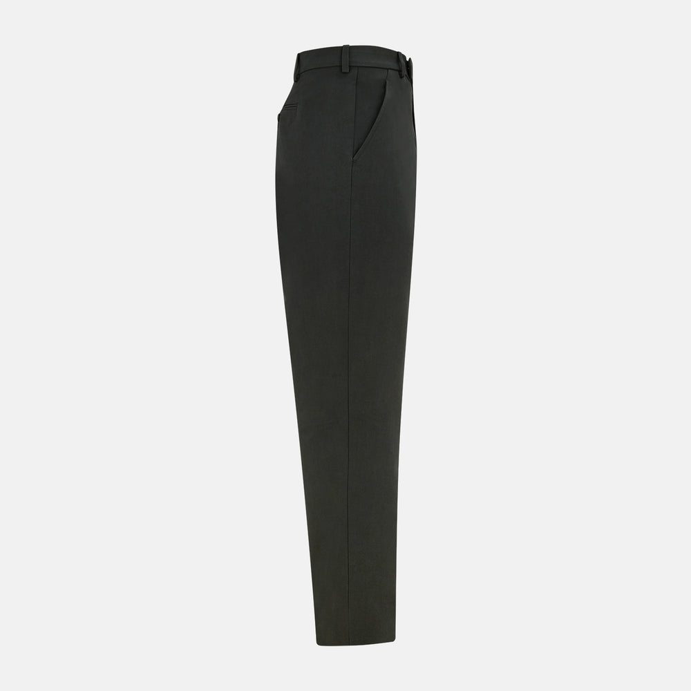 The Forest Green Henry B Trousers by Turnbull & Asser feature a minimalist straight-leg design in a wool/cashmere blend with belt loops and button closure, shown against a plain white background.