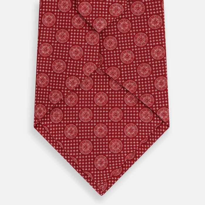 Red Medallion Printed Silk Tie Image 2