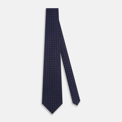 Navy and Grey Circle Silk Tie Image 1