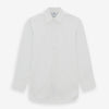 View 1 of product The Turnbull & Asser White West Indian Sea Island Cotton Shirt features a T&A collar, 3-button cuffs, and is crafted from luxurious long-staple cotton for exceptional softness. Displayed against a white background.