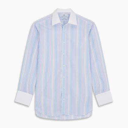 Light Blue Multi Stripe Cotton Regular Fit Penrose Shirt Image 5