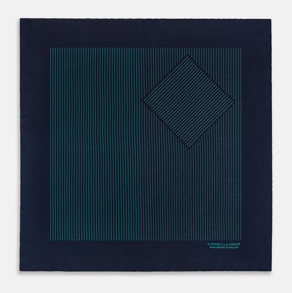 Navy and Petrol Green Stripe Silk Pocket Square Image 2
