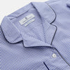 View 3 of product The Turnbull & Asser Women's Harriet Blue Bengal Stripe Pyjama Set features premium cotton, a long-sleeve button-up top with chest pocket, and drawstring pants—an ideal gift option.