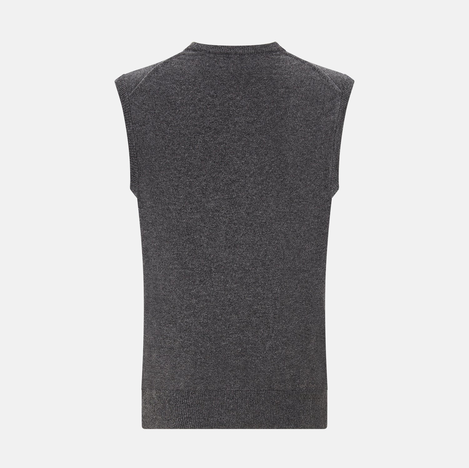 View 3 of product The Turnbull & Asser Charcoal Grey Melange V-neck Cashmere Vest is showcased against a plain white background.