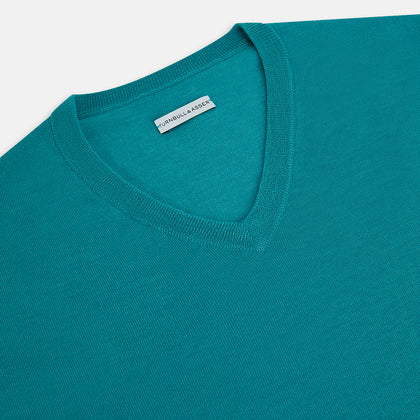 Turquoise Fine Merino V-Neck Jumper Image 1