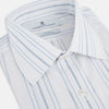 View 2 of product The Turnbull & Asser Pale Blue Multi Stripe Mayfair Shirt, featuring long sleeves, a classic collar, and buttoned cuffs, exemplifies British craftsmanship and is shown flat on a white background for a crisp look.