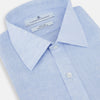 View 2 of product The Turnbull & Asser Pale Blue Linen Mayfair Shirt features a collar, front pocket, and white buttons. This long-sleeve shirt is displayed on a white background.