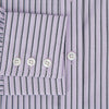 View 4 of product The Turnbull & Asser Lilac Ticking Stripe Mayfair Shirt in Italian cotton features long sleeves, a classic collar and cuffs, and is shown on a white background.
