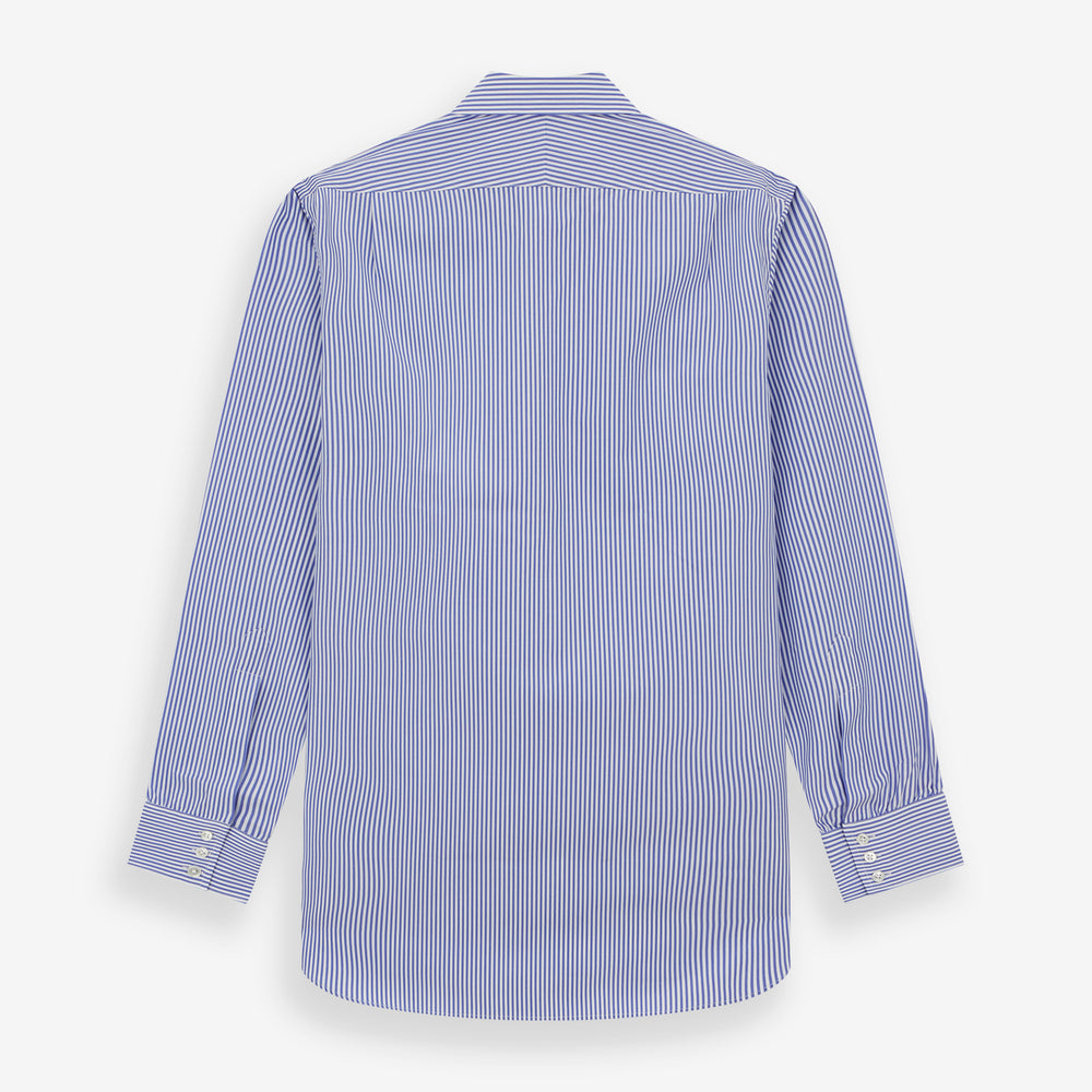 The Turnbull & Asser Blue Bengal Stripe Shirt with T&A collar and 3-button cuffs is shown laid flat on a white background.