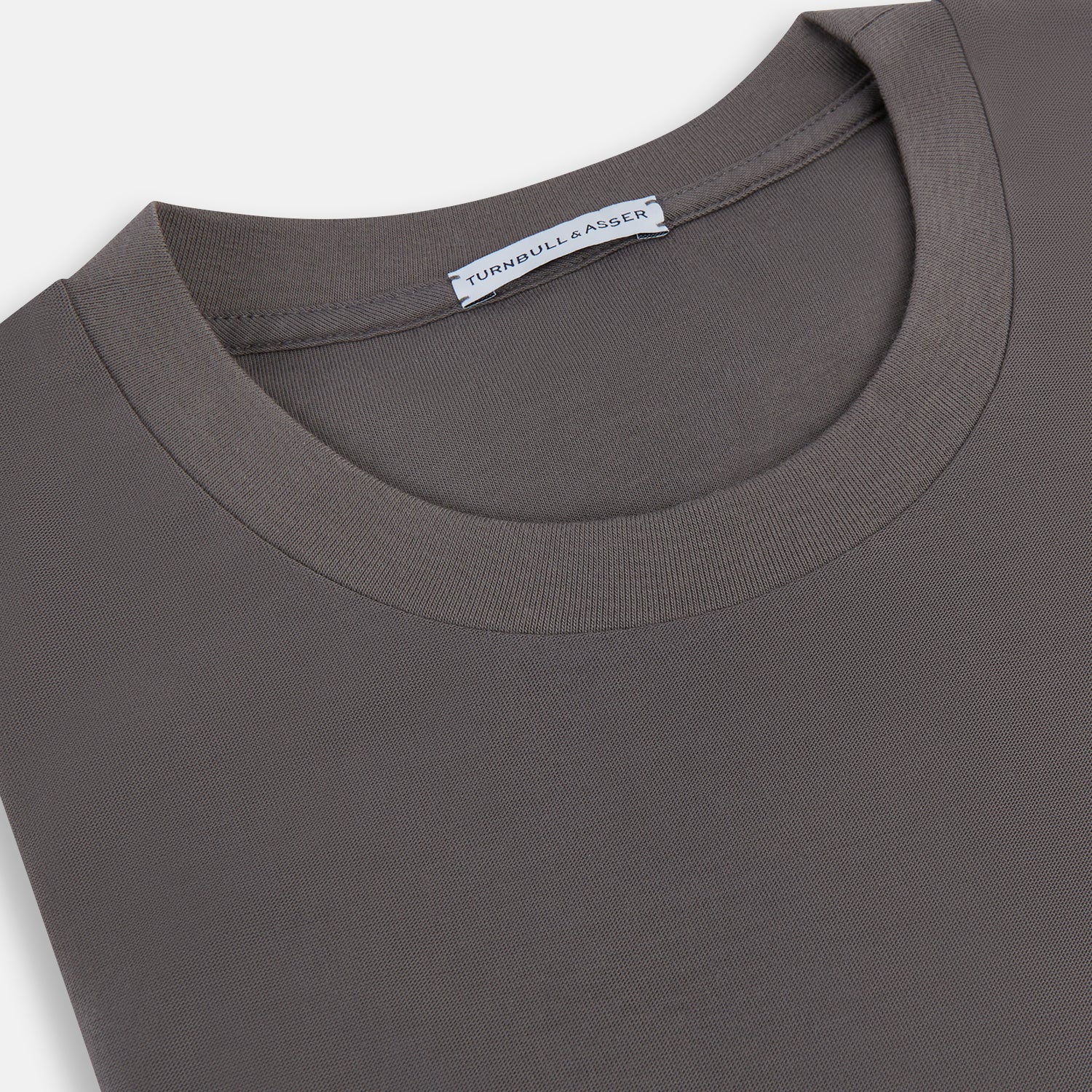 View 2 of product The Turnbull & Asser Shadow Grey Short-Sleeve T-shirt, featuring a classic crew neck and minimalist design with no visible logos, is laid flat on a white background—an ideal versatile staple for everyday wear.