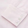 View 3 of product The Turnbull & Asser White and Pink Wide Stripe Belgravia Shirt features long sleeves, a classic collar, buttoned cuffs, and a wide stripe pattern—an elegant men's formal shirt from the Belgravia collection.