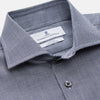 View 4 of product The Turnbull & Asser Navy Houndstooth Wool Tailored Fit Shelton Shirt features a classic collar, buttoned cuffs, and a refined tailored fit, shown laid flat on a white background.