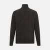 View 3 of product The Turnbull & Asser Brown Half-Zip Cashmere Jumper features a plain, long-sleeve design with a high collar and quarter-zip neckline, showcased against a white background.