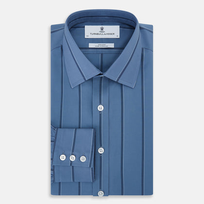 Steel Grey and Navy Track Stripe Mayfair Shirt Image 4