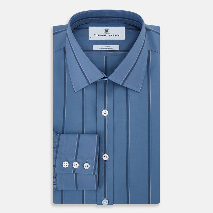 Steel Grey and Navy Track Stripe Mayfair Shirt Image 4