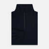 View 4 of product The Midnight Blue Half-Zip Cashmere Jumper by Turnbull & Asser features a stand collar, long sleeves, and quarter-zip closure, crafted from premium cashmere and shown against a plain white background.