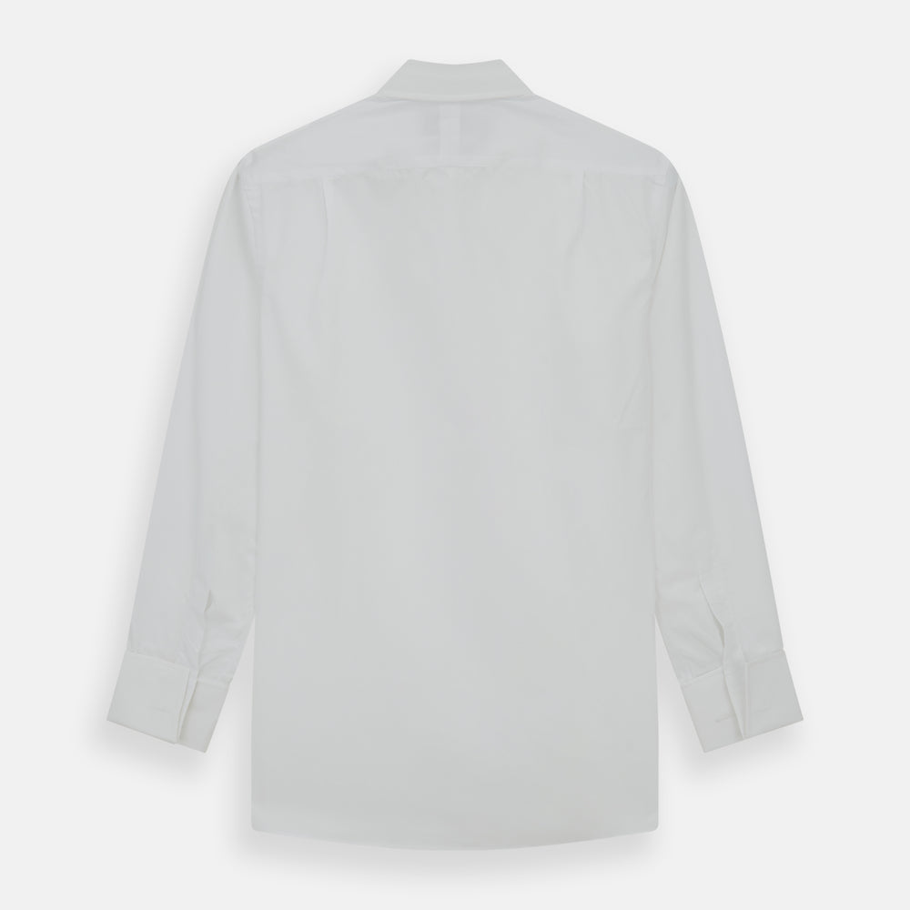 The Turnbull & Asser Tailored Fit Plain White Cotton Shirt features a Kent collar, button-down front, long sleeves, and double cuffs, shown on a white background.