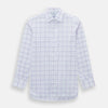 View 1 of product The Turnbull & Asser Lilac Grid Check Mayfair Shirt is a long-sleeve, button-up style crafted from Italian cotton with a white base and lilac grid check pattern, shown on a plain white background.